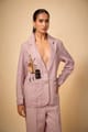 Pink Linen Tailored Blazer with Front Illustration Detail - Linen Bloom - Image 1