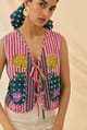Multicolor Block Print Cropped Tie-Up Waistcoat - JODI - Image 1