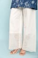 White Cotton Straight Pants with Tonal Embroidered Hem - LABEL NAARITI - Image 1