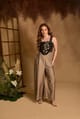 Black and Copper Colorblock Embroidered Jumpsuit - An'era by Asmita Verma - Image 1