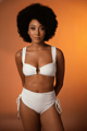 White Ruched Bikini With High-Waist Bottoms - Mysthelle - Image 1