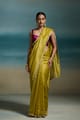 Green Chanderi Saree with Gold Zari Stripes and Sequin Border - Dressfolk - Image 1