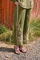Green Linen Wide-Leg Trousers with Placement Print - Style Island - Image 1