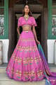 Fuschia Pink Printed Lehenga Set with Ombre Dupatta - Basil Leaf - Image 1