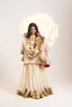 Ivory Gold Silk Chanderi Lehenga Set with Bell-Sleeve Jacket - Gotta Kinari - Image 1