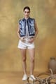Medium Denim Blue Appliqué Cropped Waistcoat - Rhe-Ana - Image 1