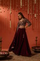 Maroon Velvet Embroidered Lehenga Set With Dupatta - NARAYANI VASTRA - Image 1