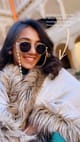 Beige Herringbone Wool-Blend Stole with Faux Fur Trim - Rhe-Ana - Image 1