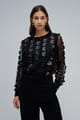 Black Mesh 3D Floral Applique Pullover Sweatshirt - SALSA JEANS - Image 1