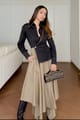 Black and Mushroom Fit and Flare Midi Dress - Our Love - Image 1