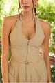 Beige Halter Neck Slim Fit Waistcoat - The clothing factory - Image 1