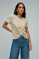 Textured Beige Round-Neck Knot-Front T-Shirt - SALSA JEANS - Image 1