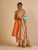 Embroidered Color Block Dupatta Orange/Aqua color