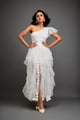 One-Shoulder Asymmetrical Co-Ord with Tiered Tulle Skirt Silver & White color