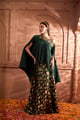 Divine Embroidered Cape Set with Banarasi Lotus Ghaghra Green color