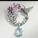 Crystal Hummingbird & Floral Wreath Brooch Multicolor color