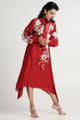 Aspen - Inverted Hem Tie Collared Midi Dress Red color