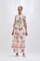 Off White Straight Long Kurta Dress Set With All-Over Pink & Green Hand Block Print Off White/Pink/Green color