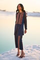 Geometric Embroidered Pant Navy Blue color