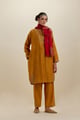 Silk Short Kurta Set with Embroidery Gold color