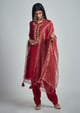 Nazish- Habutai Silk Gota Patti Embroidered Kurta with Salwar and Dupatta Deep Red color