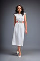 Gathered Waist Dress with Bold Contrast Belt White color