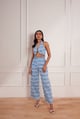Denim Abstract Print Paper Bag Pant Multicolor color