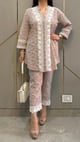 Almond Beige Cotton Chikankari Lace Co-ord Set - Kylee Fashions - Image 1