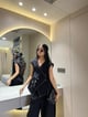 Black Denim Wrap Top and Wide-Leg Pants Co-ord Set - CORDS & HONEY - Image 1