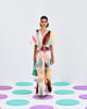 Print Pleated Winged Gown Pink/Green/Brown color