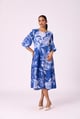 Blue Floral Pleated Fit and Flare Midi Dress - Scarlet Sage - Image 1