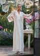 Floral Ribbon & Sequin Embroidered Kaftan Dress Ivory color