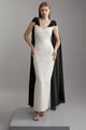 Bandage Figure Form Knit Midaxi Dress with Chiffon Cape Mono color