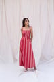 Red Striped Smocked Midi Dress Red color