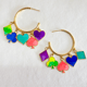 Game of Card Hoops Earrings Green/Pink/Blue/Gold color