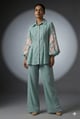Sea Blue Linen Shirt and Wide-Leg Pants Co-ord Set - RUCHIKA MALLIKA LABEL - Image 1
