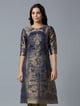 Brocade Navy Gold Placed Floral Design Kurta Blue color