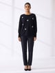 Black Embellished Crew-Neck Relaxed Fit Sweater - MnM - Image 1