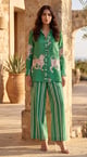 Green Muslin Printed Shirt and Wide-Leg Pants Co-ord Set - Basanti Kapde aur Koffee - Image 1