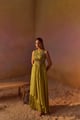 Indowestern Gown with Hand Embroidery Yellowish Green color