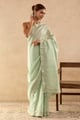 Old Mint Chanderi Stripe Saree Green color