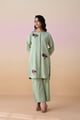 Mint Blue Cotton Hand Block Floral and Stripe Print Kurta Set Mint Blue color