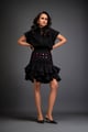 Ruffled Skirt with Structured Blouse and Metallic Embroidered Accents Pink & Black color