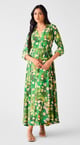 Green Muslin Floral Long Dress Green color
