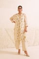 Ivory Chanderi Hand Block Floral Kurta Set. Ivory color