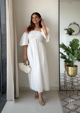 Elle Midi Dress with Detachable Sleeves White color