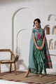 Dusty Jade Greeen Flower Kaftan with Dhoti Set