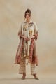 Beige Chanderi A-Line Short Kurta Set Beige/Yellow color