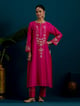 Notched Neck Long Yoke Kurta Fuchsia color
