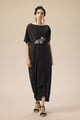 Black Embroidered Drape Dress Black color